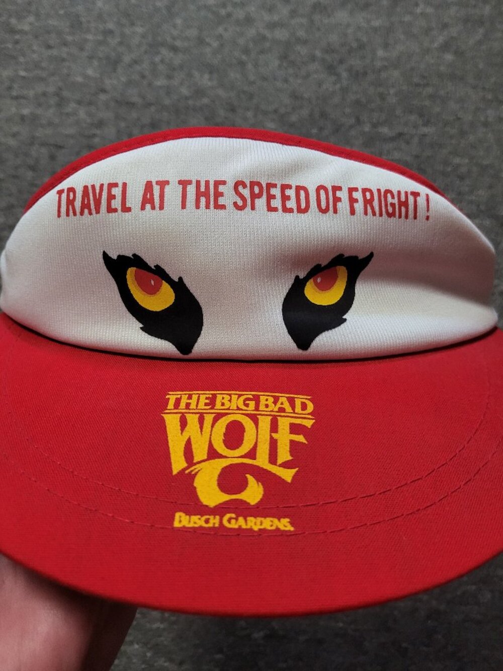 Vintage Busch Gardens BIG BAD WOLF Roller Coaster Visor Hat 80s Williamsburg T7